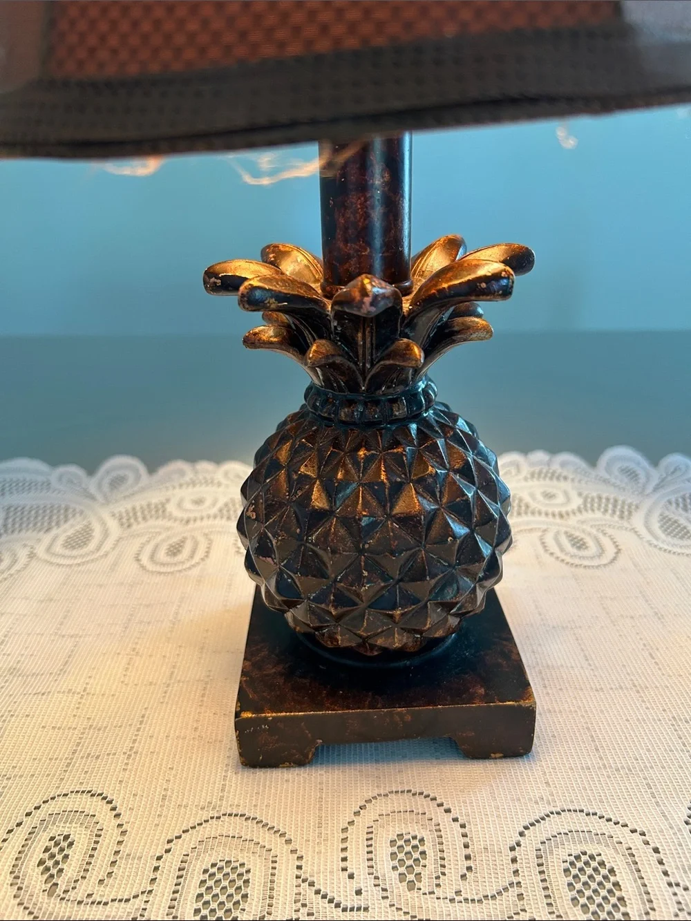 Vintage Brown Pineapple Lantern Table Lamp with Brown Shade